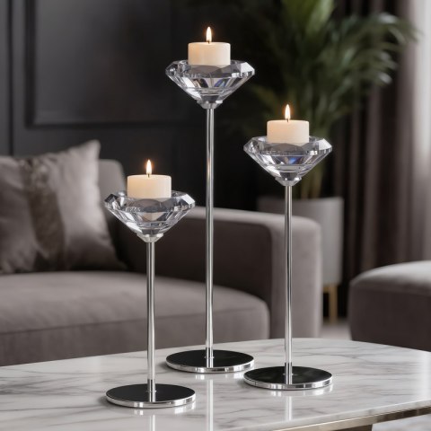 ŚWIECZNIK DEKORACYJNY ANIKA (01) O 8 X 18 CM SREBRNY