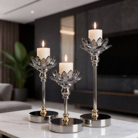 ŚWIECZNIK DEKORACYJNY DALIA O 12 X 24 CM CZARNY