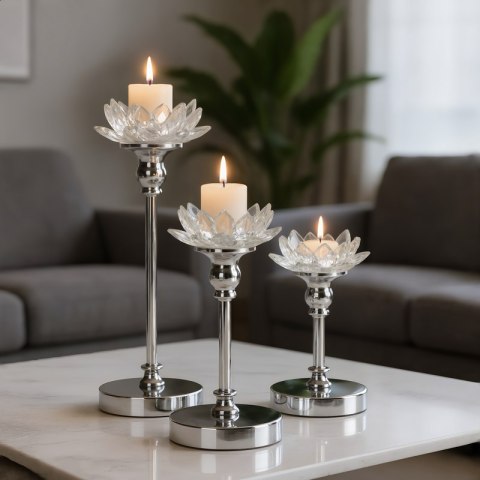 ŚWIECZNIK DEKORACYJNY DALIA O 12 X 29 CM TRANSPARENTNY