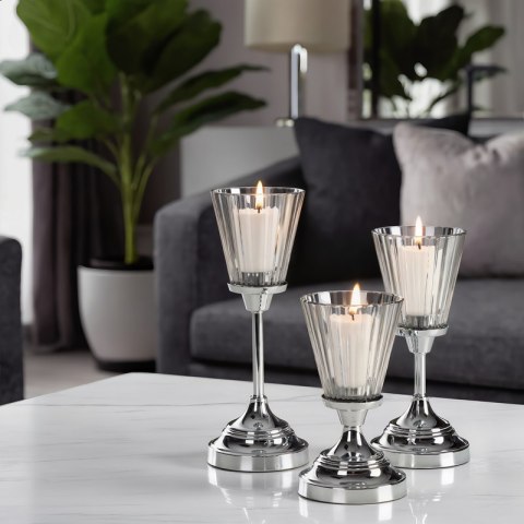 ŚWIECZNIK DEKORACYJNY ELANI (02) O 12 X 26 CM SREBRNY