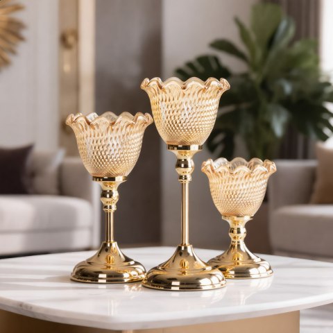 ŚWIECZNIK DEKORACYJNY LUISA (01) O 13 X 21 CM ZŁOTY