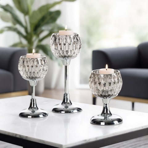 ŚWIECZNIK DEKORACYJNY ZARIA O 11 X 27 CM SREBRNY