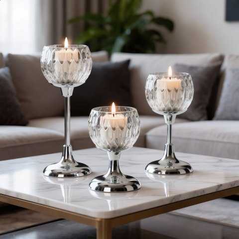 ŚWIECZNIK DEKORACYJNY ZARIA O 11 X 27 CM SREBRNY