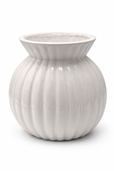WAZON CERAMICZNY OKRĄGŁY PRĄŻKOWANY BIAŁY