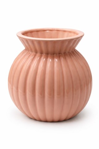 WAZON CERAMICZNY OKRĄGŁY PRĄŻKOWANY RÓŻOWY