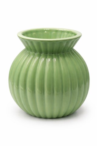 WAZON CERAMICZNY OKRĄGŁY PRĄŻKOWANY ZIELONY