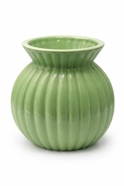 WAZON CERAMICZNY OKRĄGŁY PRĄŻKOWANY ZIELONY
