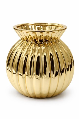 WAZON CERAMICZNY OKRĄGŁY PRĄŻKOWANY ZŁOTY