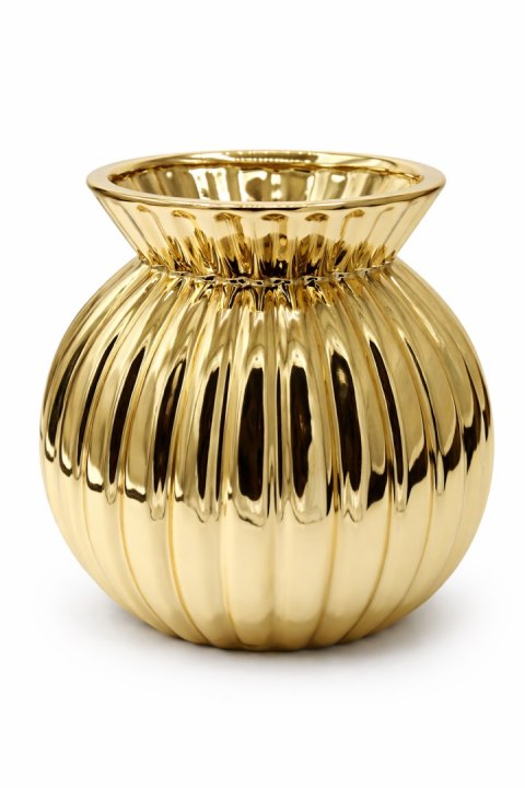 WAZON CERAMICZNY OKRĄGŁY PRĄŻKOWANY ZŁOTY