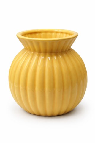WAZON CERAMICZNY OKRĄGŁY PRĄŻKOWANY ŻÓŁTY