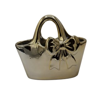 WAZON CERAMICZNY TOREBKA ZŁOTA Z KOKARDĄ