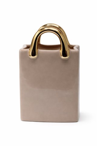 WAZON CERAMICZNY TOREBKA BEŻOWA ZE ZŁOTYMI RĄCZKAMI DUŻA