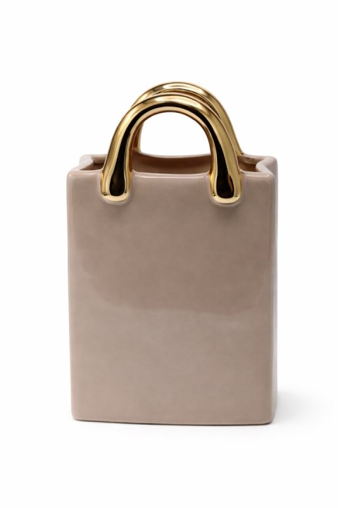 WAZON CERAMICZNY TOREBKA BEŻOWA ZE ZŁOTYMI RĄCZKAMI DUŻA