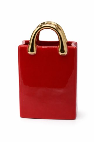 WAZON CERAMICZNY TOREBKA CZERWONA ZE ZŁOTYMI RĄCZKAMI DUŻA