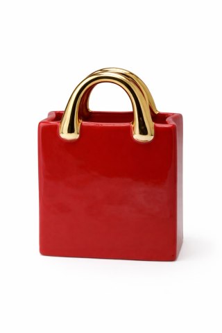 WAZON CERAMICZNY TOREBKA CZERWONA ZE ZŁOTYMI RĄCZKAMI MAŁA