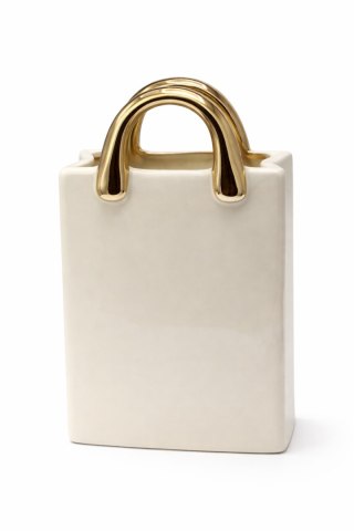 WAZON CERAMICZNY TOREBKA KREMOWA ZE ZŁOTYMI RĄCZKAMI DUŻA