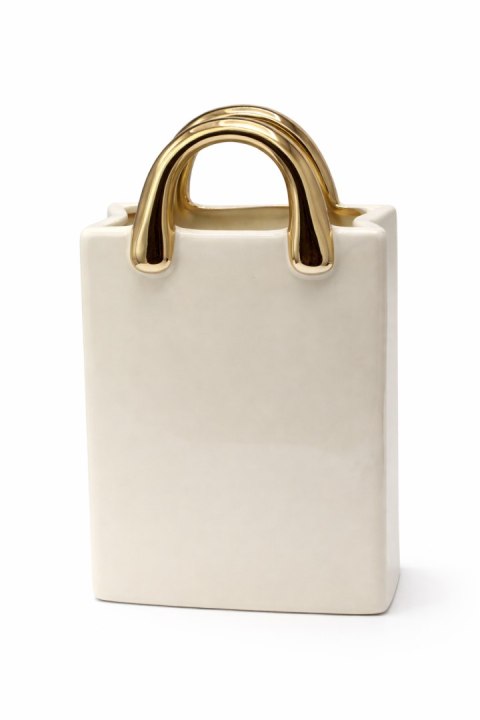 WAZON CERAMICZNY TOREBKA KREMOWA ZE ZŁOTYMI RĄCZKAMI DUŻA