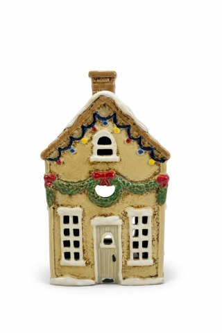 DOMEK CERAMICZNY Z LAMPECZKAMI NA T-LIGHT BEŻOWY