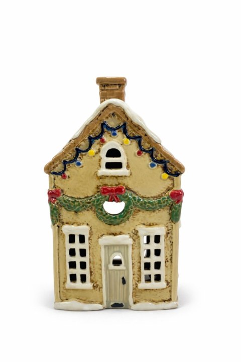 DOMEK CERAMICZNY Z LAMPECZKAMI NA T-LIGHT BEŻOWY