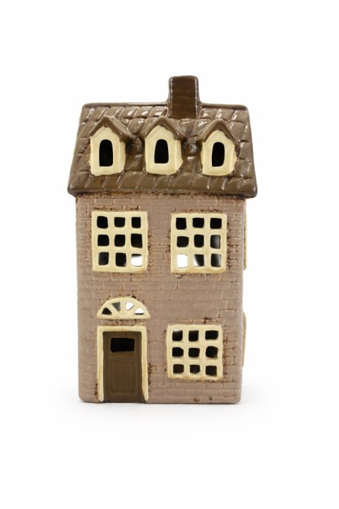 DOMEK CERAMICZNY NA T-LIGHT BEŻOWY Z BRĄZOWYM DACHEM