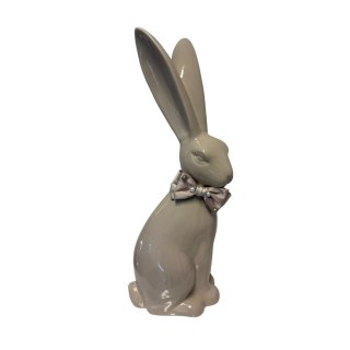 KRÓLIK CERAMICZNY BEŻOWY Z BEŻOWĄ KOKARDĄ Z PEREŁKAMI MAXI