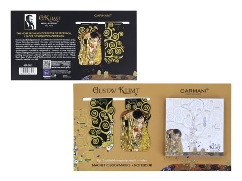 Kpl. Notes magnetyczny i 2 zakładki magnetyczne - G. Klimt, Drzewo życia, Pocałunek (CARMANI)