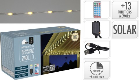GIRLANDA SOLARNA 240 LED CIEPŁA BIAŁA