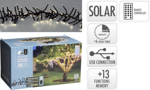 GIRLANDA SOLARNA 768 LED CIEPŁA BIAŁA