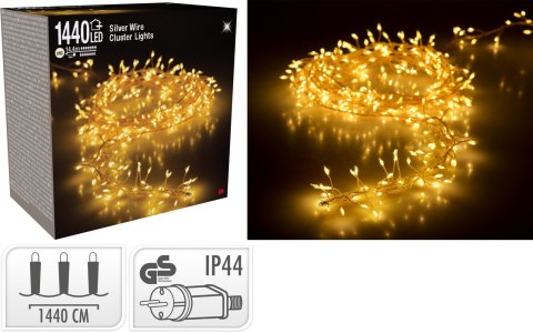 LAMPKI CLUSTER NA SREBRNYM DRUCIKU 1440LED CIEPŁA BIAŁA