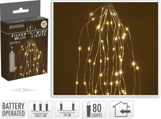 LAMPKI KASKADOWE NA SREBRNYM DRUCIKU 80LED CIEPŁA BIAŁA