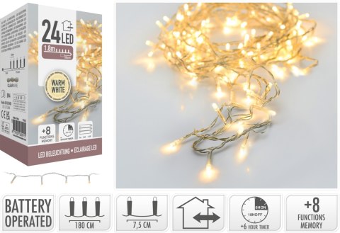 LAMPKI LED 24 SZT. BATERYJNE CIEPŁA BIAŁA PRZEZROCZYSTE
