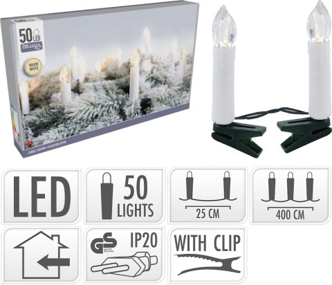 LAMPKI ŚWIECZKI 50 LED CIEPŁA BIAŁA DO WEWNĄTRZ