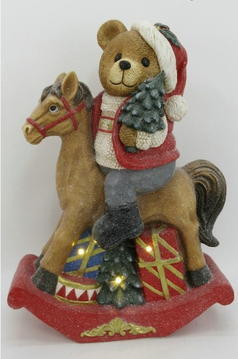 SANTA LILA Figura Miś na koniku LED 37,5x19x52,5cm