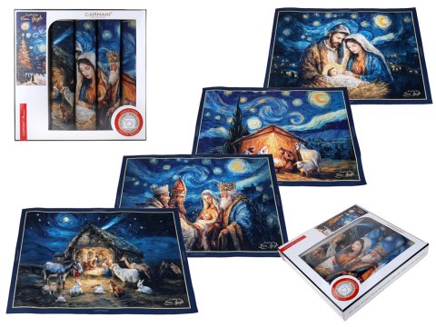 Kpl. 4 podkładek na stół - inspirowane malarstwem van Gogha, Boże Narodzenie (CARMANI)