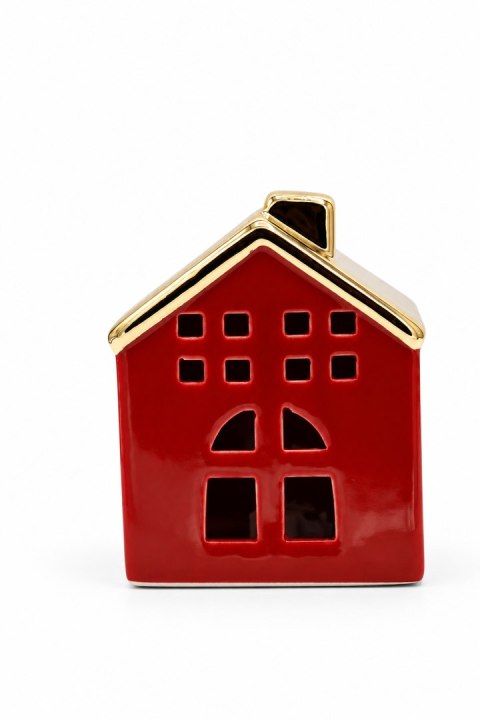 DOMEK CERAMICZNY CZERWONY ZE ZŁOTYM DACHEM MAŁY LED
