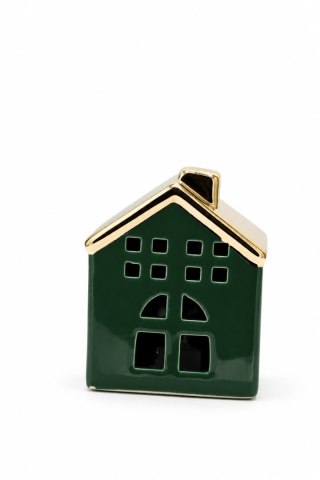 DOMEK CERAMICZNY ZIELONY ZE ZŁOTYM DACHEM MAŁY LED
