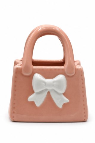 WAZON CERAMICZNY TOREBKA RÓŻOWA Z BIAŁĄ KOKARDĄ