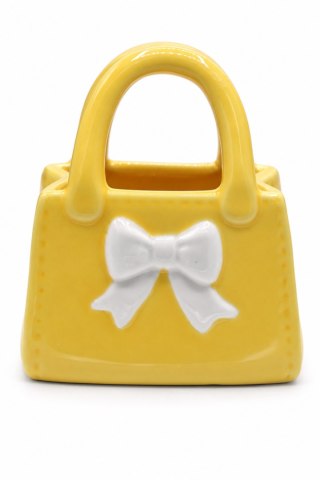 WAZON CERAMICZNY TOREBKA ŻÓŁTA Z BIAŁĄ KOKARDĄ