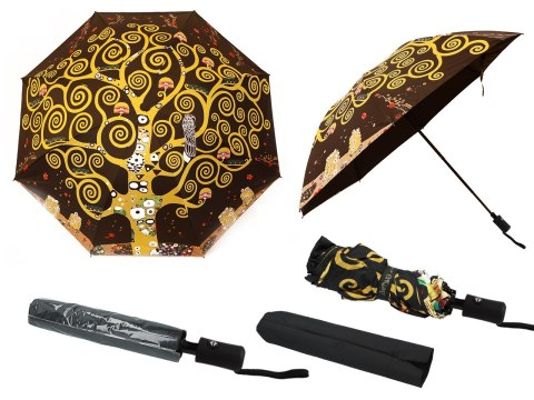 Parasol automatyczny, składany - G. Klimt, Drzewo życia (dekoracja na wierzchu) (CARMANI)