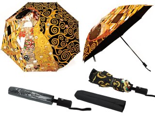 Parasol automatyczny, składany - G. Klimt, Pocałunek i Drzewo życia (dekoracja na wierzchu) (CARMANI