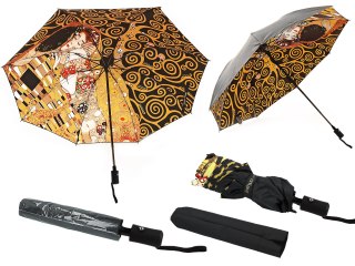 Parasol automatyczny, składany - G. Klimt, Pocałunek i Drzewo życia (dekoracja pod spodem) (CARMANI)